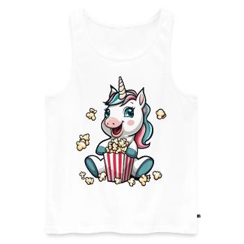 Licorne excitée avec un seau à pop-corn - Débardeur bio Premium Homme - blanc - Devant - Michal (187cm)