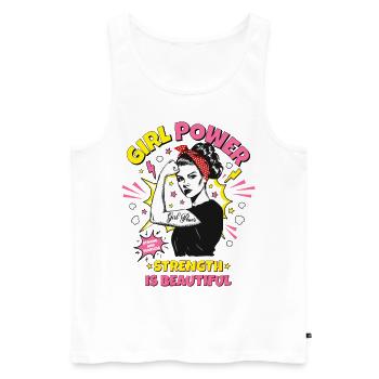 Femme Pop Art Girl Power Girl Power Girl Strong - Débardeur bio Premium Homme - blanc - Devant - AI Model Male 178 light (178cm)