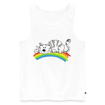 la chance pure - chat mignon sur l'arc en ciel - Débardeur bio Premium Homme - blanc - Devant - Michal (187cm)