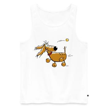 "Reingefallen" - Hund - Dackel - Flyball - Männer Premium Bio Tank Top - Weiß - Vorne - Michal (187cm)