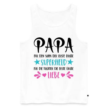 Papa Superheld Sohn Erste Große Liebe Tochter - Männer Premium Bio Tank Top - Weiß - Vorne - Michal (187cm)