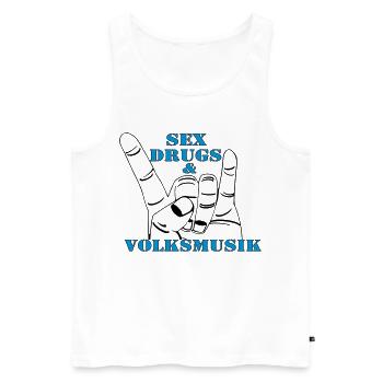 Volksmusik , Volksfest , Fun Shirt , Sex Drugs(25) - Männer Premium Bio Tank Top - Weiß - Vorne - AI Model Male 178 light (178cm)