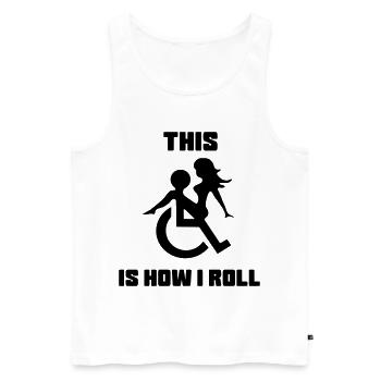Zum Beispiel rolle ich mich in meinem Rollstuhl mit einer Dame auf meinem Schoß herum # - Männer Premium Bio Tank Top - Weiß - Vorne - AI Model Male 178 light (178cm)