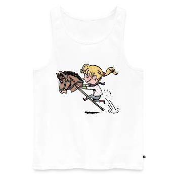 La jeune fille joyeuse monte un cheval de chasse - Débardeur bio Premium Homme - blanc - Devant - AI Model Male 178 light (178cm)