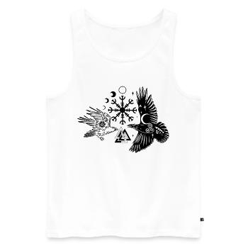 Hugin und Munin mit Vegvisir Valknut - Männer Premium Bio Tank Top - Weiß - Vorne - AI Model Male 178 light (178cm)