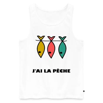 J'AI LA PÊCHE. HUMOUR. JE PEUX PAS. PÊCHE. POISSON - Débardeur bio Premium Homme - blanc - Devant - Michal (187cm)