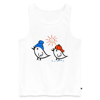 Sparrow, Sun, Spring - Men's Premium Organic Tank Top - white - Front - AI Model Male 178 light (178cm)