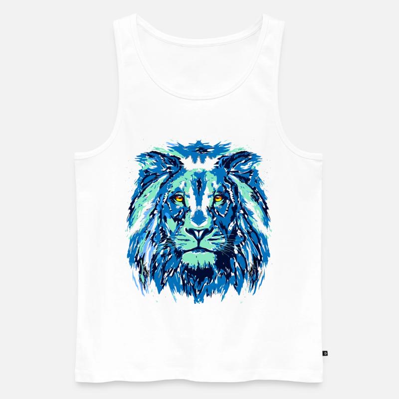 Blauer Löwe - Löwenkopf - Sternzeichen Löwe - Männer Premium Bio Tank Top - Weiß