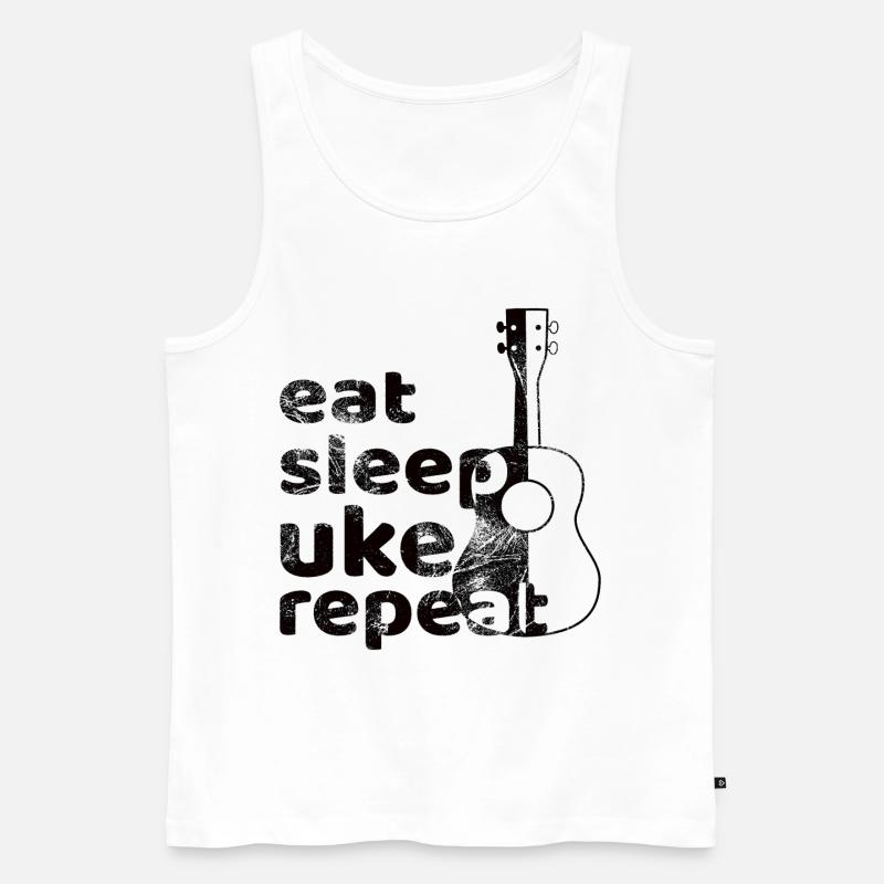 eat sleep uke repeat! schwarz - Männer Premium Bio Tank Top - Weiß