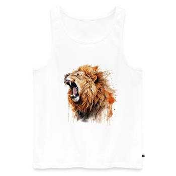 lion, tête de lion, fort, sauvage, fierté, courageux, royal, - Débardeur bio Premium Homme - blanc - Devant - AI Model Male 178 light (178cm)