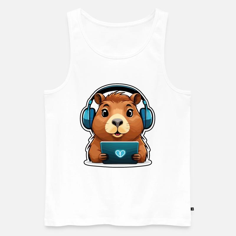 Capybara mit Computer - Männer Premium Bio Tank Top - Weiß