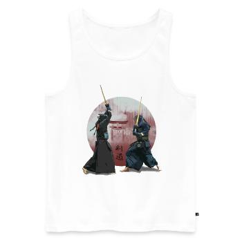 Shinobi Torii Duel - Japanischer Kendo Kampfsport - Männer Premium Bio Tank Top - Weiß - Vorne - AI Model Male 178 light (178cm)