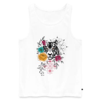 Florales und dekoratives Tigerkopf-Design in Coule - Männer Premium Bio Tank Top - Weiß - Vorne - Michal (187cm)