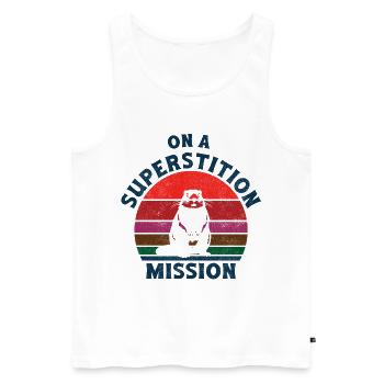 Sur une mission de superstition rétro marmotte coucher de soleil - Débardeur bio Premium Homme - blanc - Devant - AI Model Male 178 light (178cm)