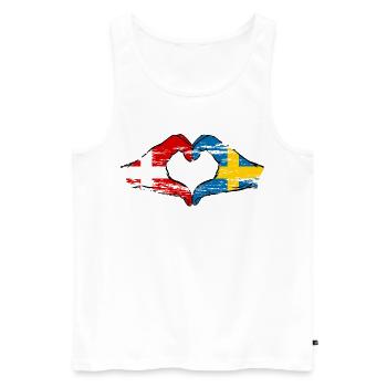 Denmark Sweden Heart Shape with Hands Used - Men's Premium Organic Tank Top - white - Front - AI Model Male 178 light (178cm)