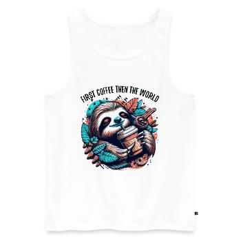 Faultier erst Kaffee dann Welt Geschenk - Männer Premium Bio Tank Top - Weiß - Vorne - Michal (187cm)