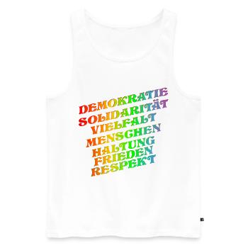 DEMOKRATIE SOLIDARITÄT VIELFALT - Männer Premium Bio Tank Top - Weiß - Vorne - Michal (187cm)