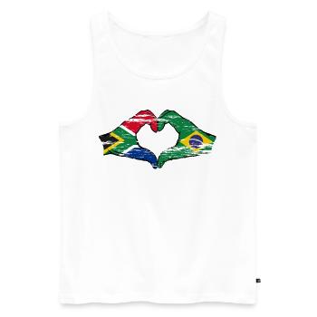 Afrique du Sud Brésil Drapeau Mains Coeur Forme D’occasion - Débardeur bio Premium Homme - blanc - Devant - AI Model Male 178 light (178cm)