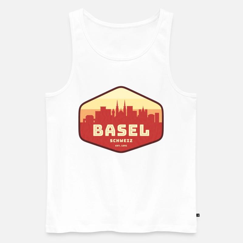 Basel Skyline Retro Abzeichen - Männer Premium Bio Tank Top - Weiß