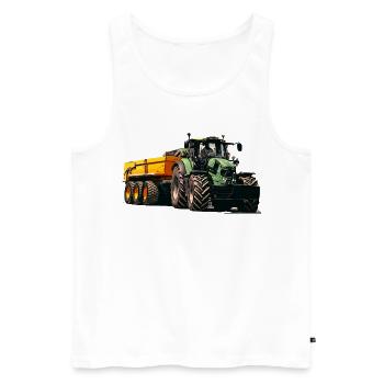 Tracteur avec remorque à benne basculante - Débardeur bio Premium Homme - blanc - Devant - AI Model Male 178 light (178cm)