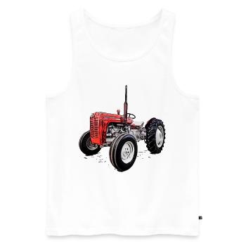 Tracteur rouge M F 35 - Débardeur bio Premium Homme - blanc - Devant - AI Model Male 178 light (178cm)