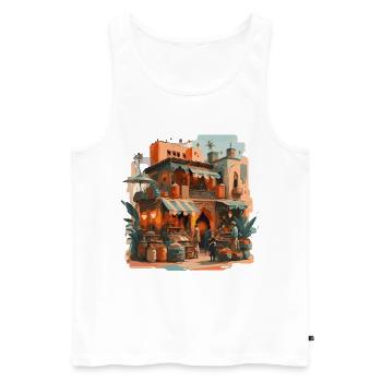 Atmosphère : marché marocain - Débardeur bio Premium Homme - blanc - Devant - AI Model Male 178 light (178cm)