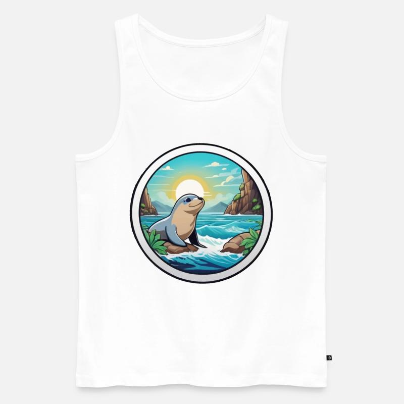 Kleine Robbe an der Küste - Männer Premium Bio Tank Top - Weiß
