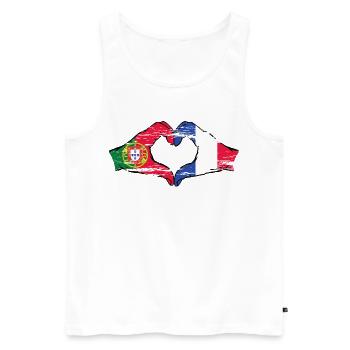 Portugal France Drapeau Mains Coeur Forme Utilisé - Débardeur bio Premium Homme - blanc - Devant - Michal (187cm)