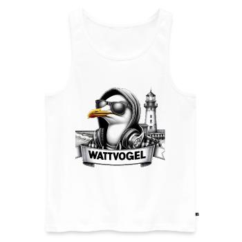 Coole Möwe Wattvogel mit Sonnenbrille und Kapuze - Männer Premium Bio Tank Top - Weiß - Vorne - AI Model Male 178 light (178cm)