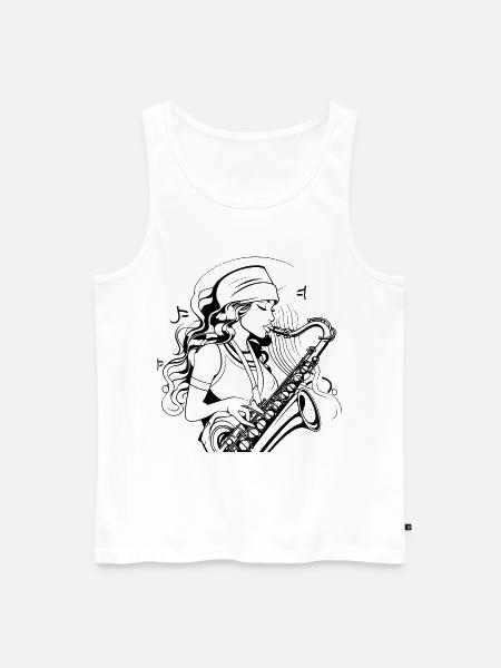 Saxophonist Drawing - Men's Premium Organic Tank Top - white