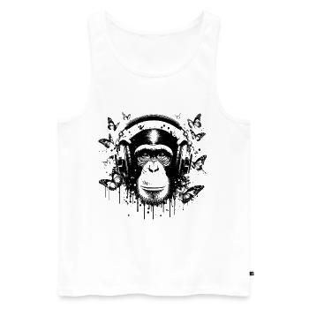 GROOVIN' MONKEY MIT KOPFHÖRERN - Männer Premium Bio Tank Top - Weiß - Vorne - AI Model Male 178 light (178cm)