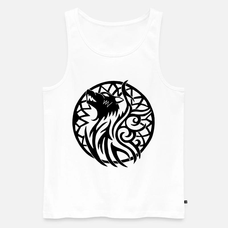 Schwarzer Wolf und Glücksbringer - Männer Premium Bio Tank Top - Weiß