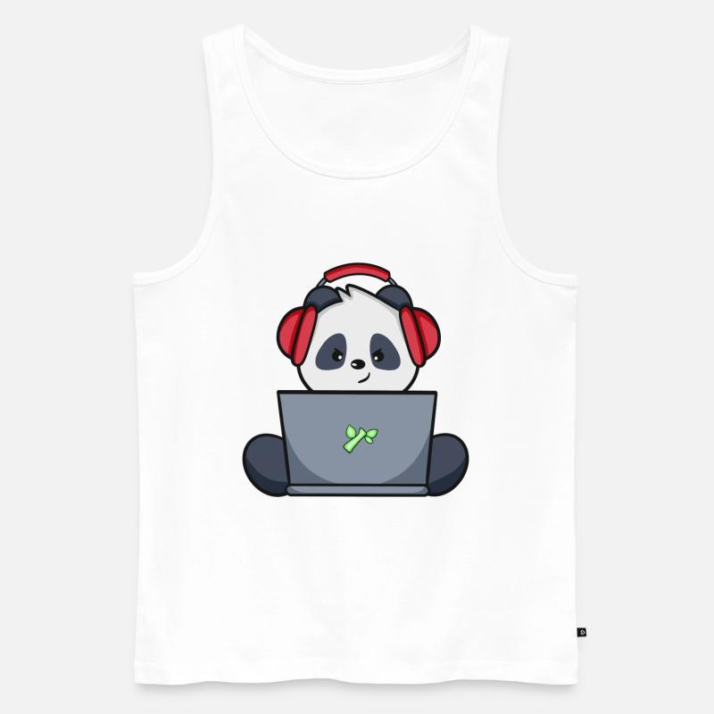 Gaming Panda mit gelbem Headset - Männer Premium Bio Tank Top - Weiß