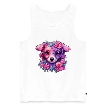 Blumiges Hundemotiv in Pastellfarben - Männer Premium Bio Tank Top - Weiß - Vorne - Michal (187cm)