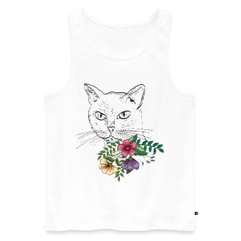 Chat avec bouquet de fleurs - Débardeur bio Premium Homme - blanc - Devant - Michal (187cm)