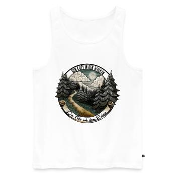 Wanderlust: We follow the path – Nature & Adventure - Men's Premium Organic Tank Top - white - Front - Michal (187cm)