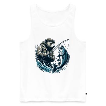 Ours Pêche Pêcheur Poisson Cadeau - Débardeur bio Premium Homme - blanc - Devant - Michal (187cm)