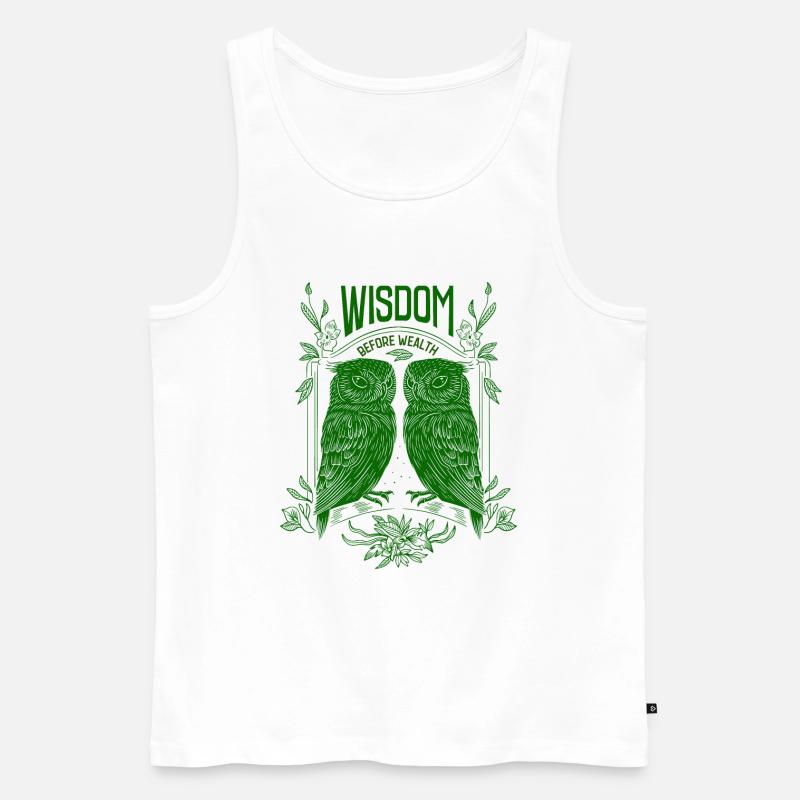 Wisdom Before Wealth – Symbolische Eulen - Männer Premium Bio Tank Top - Weiß