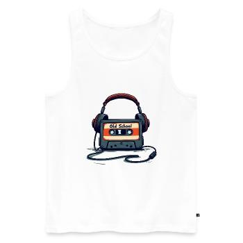 Lecteur de cassettes rétro avec casque - Débardeur bio Premium Homme - blanc - Devant - Michal (187cm)