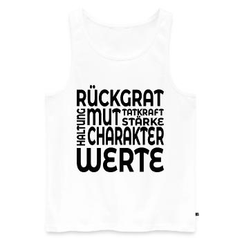 RÜCKGRAT WERTE HALTUNG - Männer Premium Bio Tank Top - Weiß - Vorne - Michal (187cm)