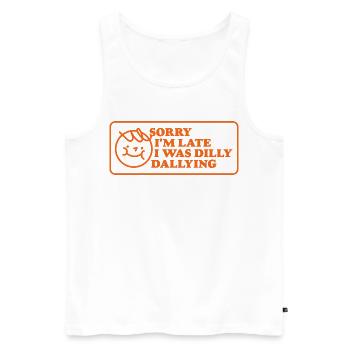 Sorry I'm Late – Funny Saying - Men's Premium Organic Tank Top - white - Front - Michal (187cm)