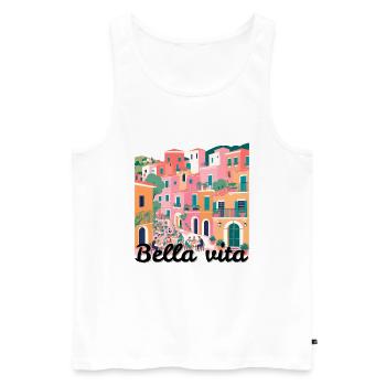 Farbenfrohes mediterranes Reihendorf - Männer Premium Bio Tank Top - Weiß - Vorne - AI Model Male 178 light (178cm)