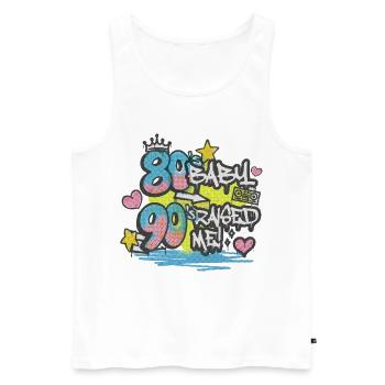 Bébé des années 80 Raised Me des années 90 - Motif graffiti - Débardeur bio Premium Homme - blanc - Devant - AI Model Male 178 light (178cm)