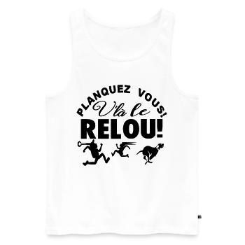 Planquez vous voilà le Relou  - Débardeur bio Premium Homme - blanc - Devant - AI Model Male 178 light (178cm)