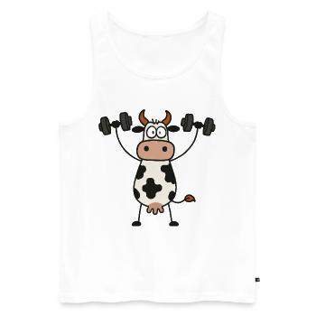 Funny Cow Dumbbells Workout Fitness Bodybuilding - Men's Premium Organic Tank Top - white - Front - Michal (187cm)