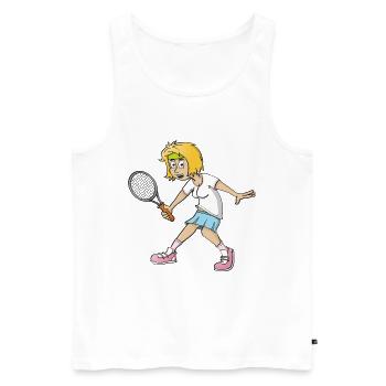 Image joyeuse d’un joueur de tennis - Débardeur bio Premium Homme - blanc - Devant - Michal (187cm)