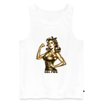 Strong Woman GRL PWR Rockabilly Gold Gift - Men's Premium Organic Tank Top - white - Front - Michal (187cm)