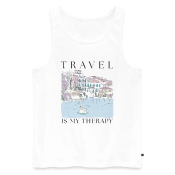 Le voyage est ma thérapie - Débardeur bio Premium Homme - blanc - Devant - AI Model Male 178 light (178cm)