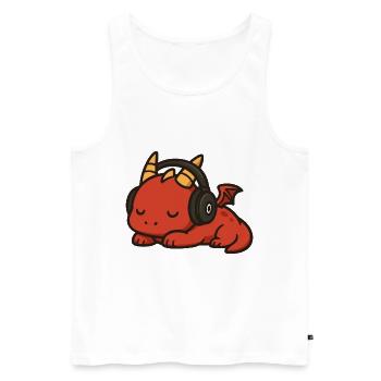 Cute Cartoon Red Dragon Sleeping with Headphones - Men's Premium Organic Tank Top - white - Front - Michal (187cm)