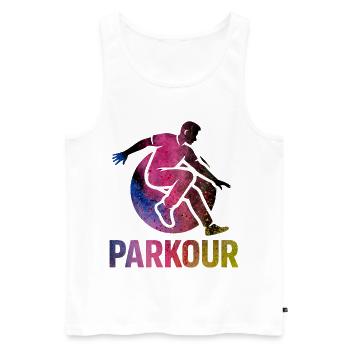 Parkour Jump - Design urbain dynamique - Débardeur bio Premium Homme - blanc - Devant - AI Model Male 178 light (178cm)